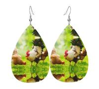 YYHWHJDE Farm Rustic Chickens Prints Water Drop Leather Earrings - Stylish Dangle Throw for Parties, Vibrant Color Layering, Non-Fading Finish