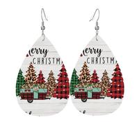 YYHWHJDE Farmhouse Christmas Prints Teardrop Leather Earrings - Lightweight Dangle Earrings for Women, Vivid Faux Leather Drops with Silver Plated Hooks, Chic Jewelry for Parties & Gifts
