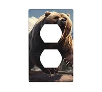 YYHWHJDE Fierce Grizzly Bears Picture Double Socket Wall Panel Electrical Socket Cover Plate is Shatter Resistant and Durable 4.5x2.76in