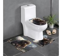 YYHWHJDE Fierce Grizzly Bears Printed Three Piece Set of Bathroom Floor mats, Bathroom Shower mats, Anti Slip Quick Drying