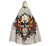 YYHWHJDE Fire Skull Prints Halloween Adult Hooded Cape Men'S And Women'S Clothing Mantle Role-Playing