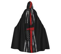 YYHWHJDE Firefighter Axe Red Line Flag Pattern Halloween Adult Hooded Cloak for various party and carnival settings