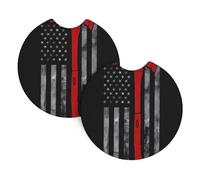 YYHWHJDE Firefighter Axe Red Line Flag Prints Car Cup Coasters 2-Pack - The Thoughtful Gift for New Drivers & Road Trip Lovers - High-Grade Neoprene Protection & Style