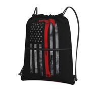 YYHWHJDE Firefighter Axe Red Line Flag Prints Drawstring Backpack - Lightweight, Waterproof Sport Throw Cover for Gym, Travel & Everyday Essentials