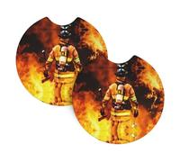 YYHWHJDE Firefighter Fireman Flame Prints Car Cup Coasters 2-Pack - The Thoughtful Gift for New Drivers & Road Trip Lovers - High-Grade Neoprene Protection & Style