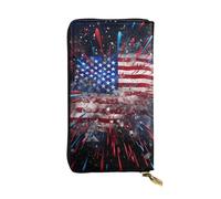 YYHWHJDE Firework American Flag 4Th of July Picture Quality Leather Long Clutch Wallet Designed for Fashion Girls and Women Stylish 7.48 x 4.13 in