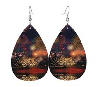YYHWHJDE Fireworks Prints Water Drop Leather Earrings - Stylish Dangle Throw for Parties, Vibrant Color Layering, Non-Fading Finish