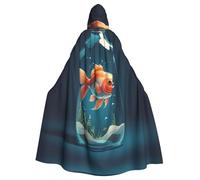 YYHWHJDE Fish In Glass Bottle Prints Adult Hooded Cloak is a super large, comfortable, and durable Halloween hooded poncho