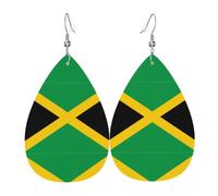 YYHWHJDE Flag of Jamaica Prints Water Drop Leather Earrings - Stylish Dangle Throw for Parties, Vibrant Color Layering, Non-Fading Finish