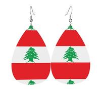 YYHWHJDE Flag of Lebanon Prints Teardrop Leather Earrings - Vibrant Dangle Layers for Women, Lightweight Fashion Jewelry for Parties & Everyday Wear