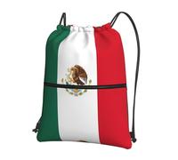 YYHWHJDE Flag of Mexico Prints Drawstring Backpack - Lightweight Waterproof Gym Bag with Zipper Pocket - Ideal for Travel, Yoga & Sports