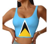 YYHWHJDE Flag of Saint Lucia Picture Women's Sports Vest for Yoga Workout Fitness Motion Control Underwire, Black, Large