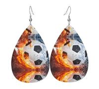 YYHWHJDE Flame Football Prints Teardrop Leather Earrings - Fashionable Dangle Earrings for Women, Lightweight Faux Leather Drops with 925 Silver Plated Hooks