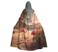 YYHWHJDE Flamingo Beach Pattern Halloween Adult Hooded Cloak for Party Costume Cosplay Stage Masquerade Theme Dance Comic Con