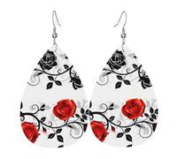 YYHWHJDE Floral Rose Ivy With Leaves Spring Prints Water Drop Leather Earrings - Stylish Dangle Throw for Parties, Vibrant Color Layering, Non-Fading Finish
