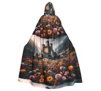 YYHWHJDE Flower Sea Outside the Castle Printed Halloween Adult Hooded Cloak No Zipper, Comfortable & Durable for Role-Playing