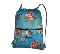YYHWHJDE Flowers Birds And Butterfly Prints Drawstring Backpack - Lightweight Water-Resistant Sport Gym Bag with Zipper Pocket for Travel & Hiking