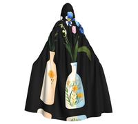 YYHWHJDE Flowers In Ceramic Bottles Pattern Halloween Adult Hooded Cape Cloak No Zipper, Comfortable For Costume Parties