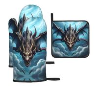YYHWHJDE Flying Dragon Prints Kitchen Baking Set | Throw Gloves & Pot Cover - Durable Oven Mitts for BBQ Grilling & Microwave Use Flying Dragon Pattern