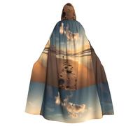YYHWHJDE Footprints On The Beach Pattern Halloween Adult Hooded Cape Cloak No Zipper, Comfortable For Costume Parties