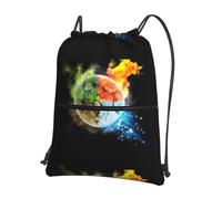YYHWHJDE Four Elements Prints Drawstring Backpack Waterproof Gym Bag - Lightweight Foldable Sport Cover with Zipper Pocket for Travel Hiking