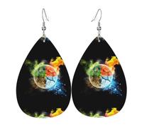YYHWHJDE Four Elements Prints Teardrop Leather Earrings - Fashionable Dangle Earrings for Women, Lightweight Faux Leather Drops with 925 Silver Plated Hooks