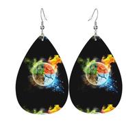 YYHWHJDE Four Elements Prints Teardrop Leather Earrings - Lightweight Dangle Earrings for Women, Vivid Faux Leather Drops with Silver Plated Hooks, Chic Jewelry for Parties & Gifts