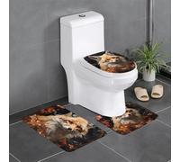 YYHWHJDE Fox and Flowers Printed Three Piece Set of Bathroom Floor mats, Bathroom Shower mats, Anti Slip Quick Drying