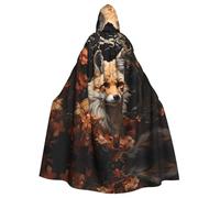 YYHWHJDE Fox and Flowers Printing Halloween Adult Hooded Cloak for Parties and Costume Events