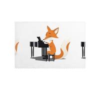 YYHWHJDE Fox Playing The Piano Prints Placemats Set of 6 12x18in - Elevate Every Meal with Durable & Customizable Table Layers