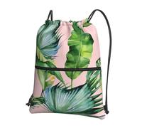 YYHWHJDE Fresh Banana Leaves Prints Drawstring Zipper Backpack - Lightweight Foldable Gym Bag for Travel Workout Yoga
