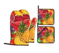 YYHWHJDE Fresh Fruits Pineapple Print Oven Mitts and Pot Holders Set, Waterproof Polyester, Black, 21 x 21 cm, 4 Piece