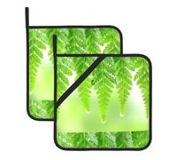 YYHWHJDE Fresh Green Leaves Pattern Square Insulated Pot Mat 2-piece Thick Durable for Heat Insulation for Microwave, Oven, and Outdoor Grilling