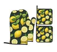 YYHWHJDE Fresh Lemon Green Prints Heavy-Duty Oven Layers: 4-Piece Waterproof, Heat Resistant Kitchen Protection Set for Safe Handling & Long-Lasting Durability