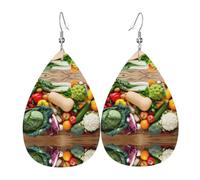 YYHWHJDE Fresh Vegetables and Fruits Prints Teardrop Leather Earrings - Lightweight Dangle Earrings for Women, Vivid Faux Leather Drops with Silver Plated Hooks, Chic Jewelry for Parties & Gifts