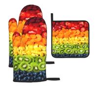 YYHWHJDE Fruit Rainbow Prints Kitchen Baking Set | Throw Gloves & Pot Cover - Durable Oven Mitts for BBQ Grilling & Microwave Use Fruit Rainbow Pattern
