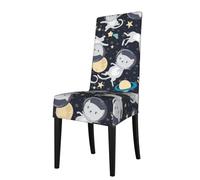 YYHWHJDE Fun Cat Astronaut Prints Dining Chair Throw Covers - Stretchable Polyester Blend Protects Your Chairs with Easy Style & Easy Care