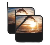 YYHWHJDE Funny Animal Dolphin Prints Square Hot Pads for Kitchen - Durable Pot Holders with Waterproof Layer, Heat Resistant Trivets for Serving & Oven Use (2-Pack)