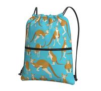 YYHWHJDE Funny Cartoon Kangaroo Zoo Prints Drawstring Backpack - Lightweight Waterproof Gym Bag with Zipper Pocket - Ideal for Travel, Yoga & Sports