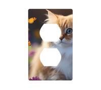 YYHWHJDE Funny Cats and Flowers Pattern Double Socket Wall Panel Decorative for Residential and Commercial Areas 4.5x2.76in