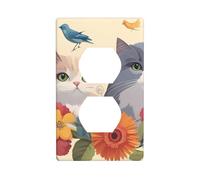 YYHWHJDE Funny Cats Birds and Flowers Pattern Double Socket Wall Panel Decorative for Residential and Commercial Areas 4.5x2.76in