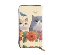 YYHWHJDE Funny Cats Birds and Flowers Printing Quality Leather Long Clutch Wallet Designed for Fashion Girls and Women Stylish 7.48 x 4.13 in