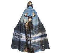 YYHWHJDE Funny Christmas Moose Printing Halloween Adult Hooded Cloak for Parties and Costume Events