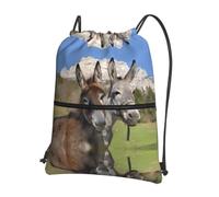 YYHWHJDE Funny Donkeys Prints Drawstring Backpack - Lightweight Waterproof Gym Bag with Zipper Pocket - Ideal for Travel, Yoga & Sports