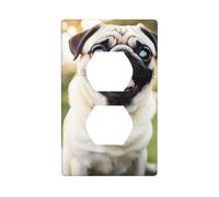 YYHWHJDE Funny Happy Pug Dog Pattern Double Socket Wall Panel Decorative is Durable and Suitable for Socket Light Switch Accessories 4.5x2.76in