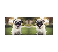 YYHWHJDE Funny Happy Pug Dog Picture Extra Large Mouse Pad, Computer Office Anti Slip Gaming Keyboard Thickened Version 12x31.5in