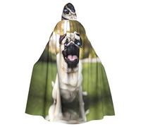 YYHWHJDE Funny Happy Pug Dog Picture Halloween Adult Hooded Cloak for Role-Playing, Costumes, and Theme Parties