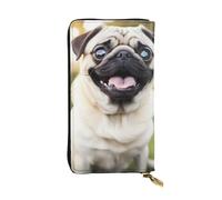 YYHWHJDE Funny Happy Pug Dog Printing Quality Leather Long Clutch Wallet Designed for Fashion Girls and Women Stylish 7.48 x 4.13 in