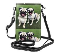 YYHWHJDE Funny Happy Pug Dog Prints Small Leather Women'S Crossbody Flip Phone Bag, Waterproof And Durable