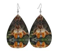 YYHWHJDE Funny Squirrel Prints Teardrop Leather Earrings - Lightweight Dangle Earrings for Women, Vivid Faux Leather Drops with Silver Plated Hooks, Chic Jewelry for Parties & Gifts